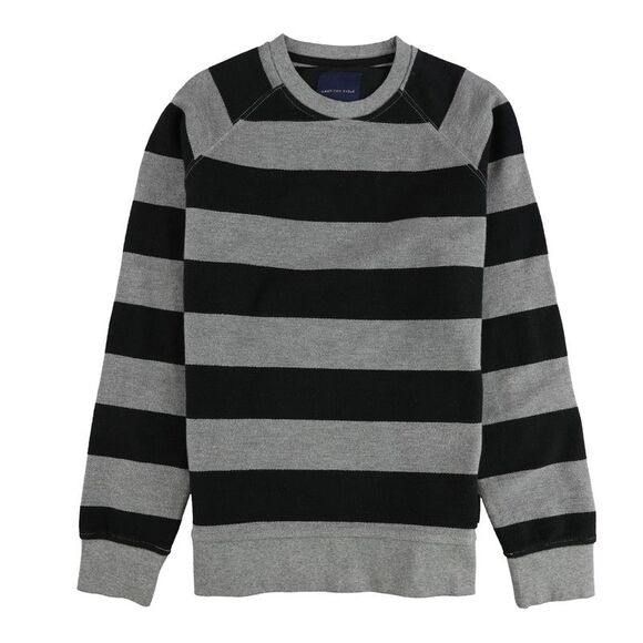American Eagle Mens Striped Crew Neck Sweatshirt, blackgray, S - Picture 1 of 2